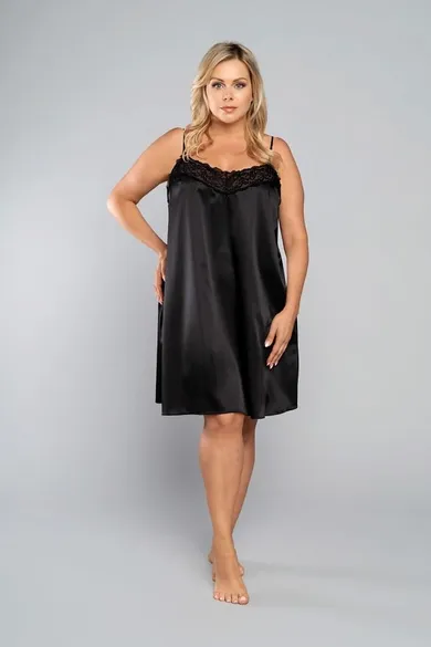 Koszula nocna damska na ramiączka, plus size, czarna, Dotyk, Italian Fashion