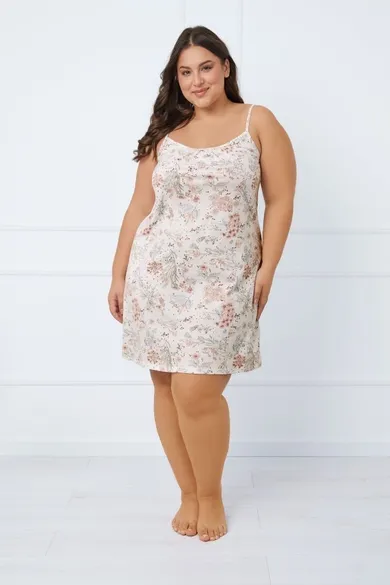 Koszula nocna damska na ramiączka, plus size, ecru, Solita, Italian Fashion