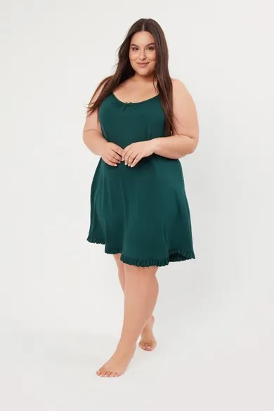 Koszula nocna damska na ramiączka, plus size, zielona, Styl, Italian Fashion