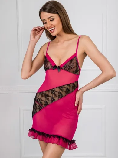 Koszula nocna damska na ramiączka, różowa, Berrak