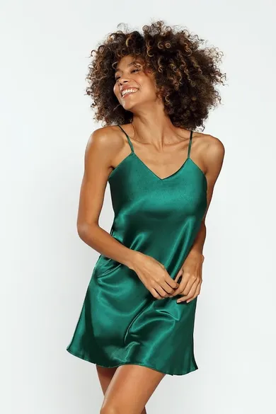 Koszula nocna damska na ramiączka, zielona, Karen, Dkaren