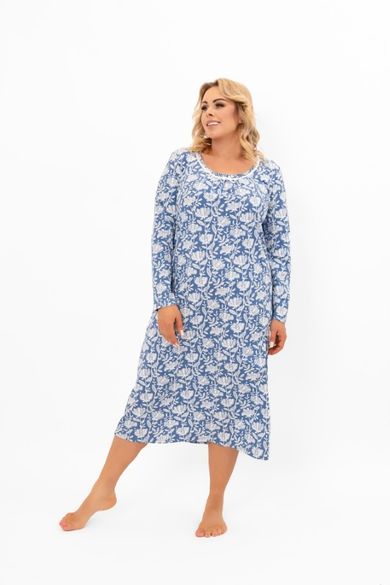 Koszula nocna damska z długim rękawem, niebieska, Italian Fashion