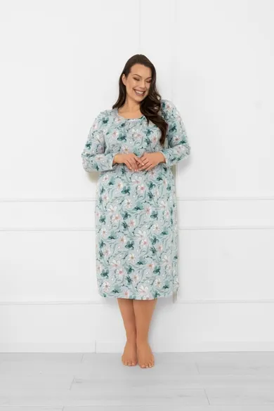 Koszula nocna damska z długim rękawem, niebieska, Italian Fashion