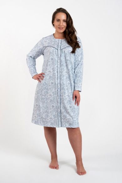 Koszula nocna damska z długim rękawem, niebieska, Talita, Italian Fashion