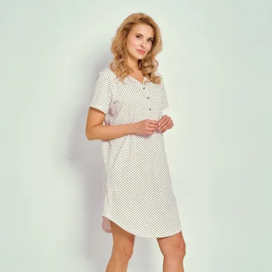 Koszula nocna damska z krókim rękawem, biała, Taro