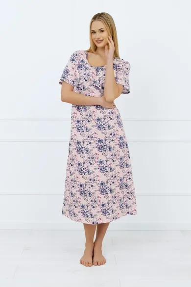 Koszula nocna damska z krótkim rękawem, beżowa, Italian Fashion