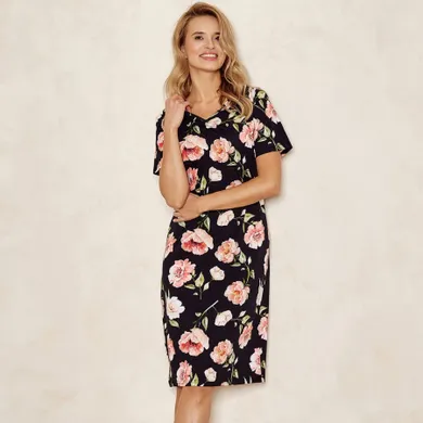 Koszula nocna damska z krótkim rękawem, czarna, Taro