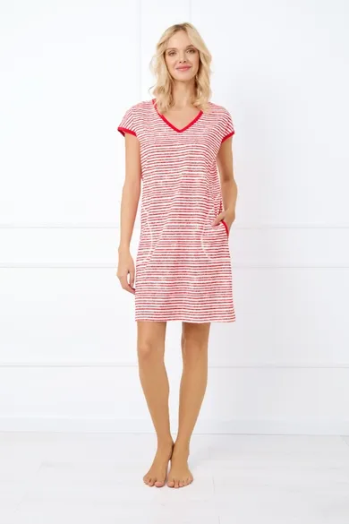 Koszula nocna damska z krótkim rękawem, czerwona, Italian Fashion