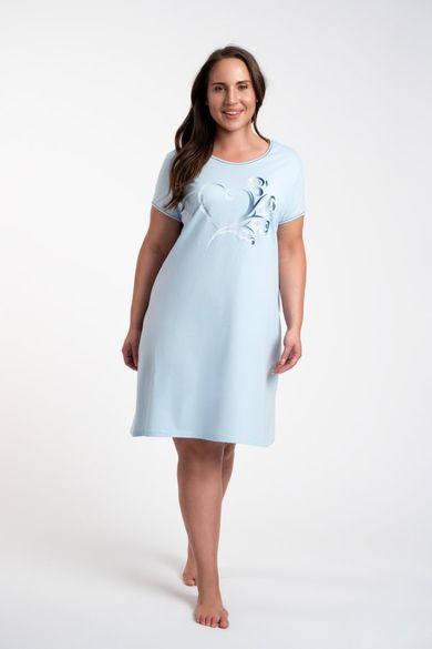 Koszula nocna damska z krótkim rękawem, niebieska, Arietta, Italian Fashion
