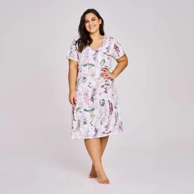 Koszula nocna damska z krótkim rękawem, plus size, biała, Taro