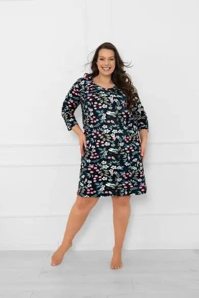 Koszula nocna damska z rękawem 3/4, granatowa, Italian Fashion