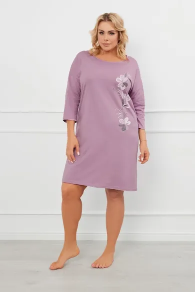 Koszula nocna damska z rękawem 3/4, plus size, fioletowa, Ibena, Italian Fashion