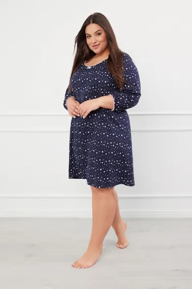 Koszula nocna damska z rękawem 3/4, plus size, granatowa, Italian Fashion