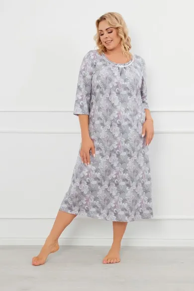 Koszula nocna damska z rękawem 3/4, plus size, szara, Ardila, Italian Fashion