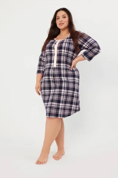 Koszula nocna damska z rękawem 3/4, plus size, szara, Dona, Italian Fashion