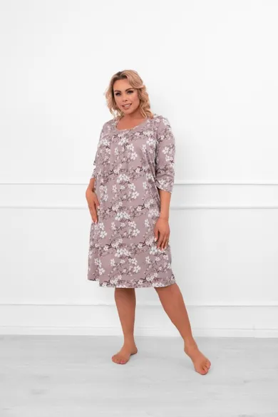 Koszula nocna damska z rękawem 3/4, różowa, Italian Fashion