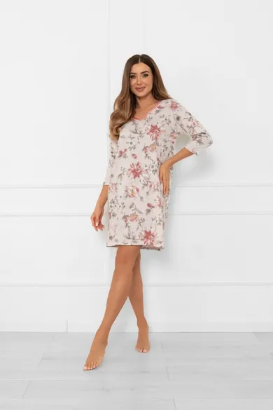 Koszula nocna damska z rękawem 3/4, różowa, Italian Fashion