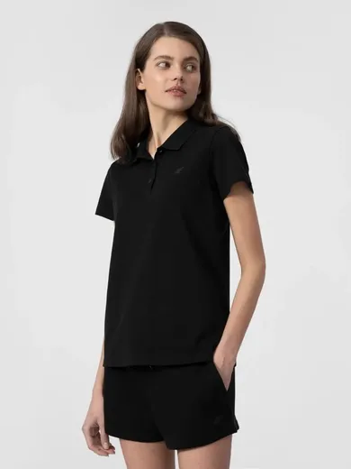 Koszulka polo damska z krótkim rękawem, czarna, 4F