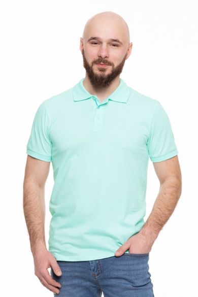 Koszulka polo męska z krótkim rękawem, miętowa, Premium Line, Moraj