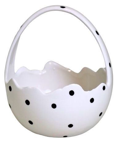 Koszyk ceramiczny, biały w czarne kropki, średni, 12,5-12,5-16 cm