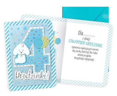 Kukartka, karnet B6, Urodziny 4, chłopiec