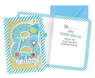 Kukartka, karnet B6, Urodziny 8, chłopiec