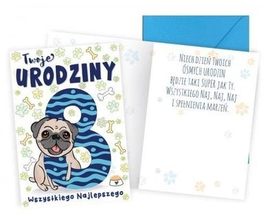 Kukartka, karnet B6, Urodziny 8, piesek