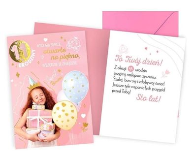 Kukartka, karnet, Urodziny 11, dziewczynka