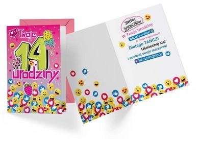 Kukartka, karnet, Urodziny 14, dziewczynka