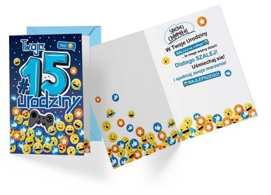 Kukartka, karnet, Urodziny 15, chłopiec