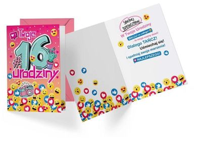 Kukartka, karnet, Urodziny 16, dziewczynka