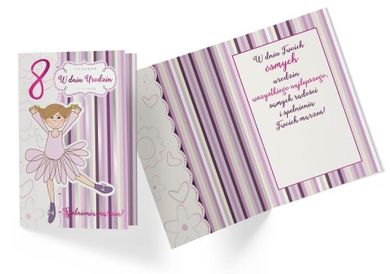 Kukartka, karnet, Urodziny 8, dziewczynka