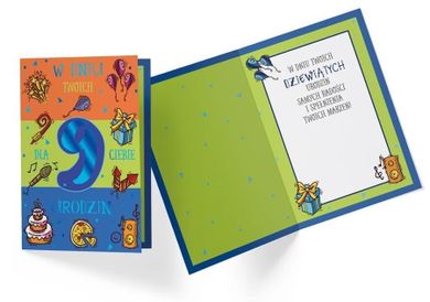 Kukartka, karnet, Urodziny 9, chłopiec