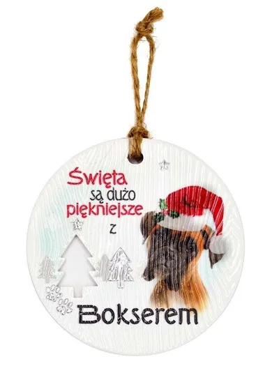 Kukartka, zawieszka ceramiczna, Boże Narodzenie, Bokser