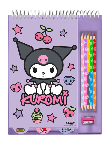 Kuromi, notatnik z kredekami i temperówką