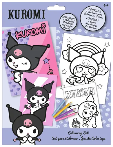 Kuromi, zestaw do kolorowania, z kredkami