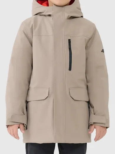 Kurtka chłopięca z kapturem, ocieplana, beżowa, 4F