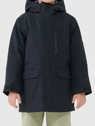 Kurtka chłopięca z kapturem, ocieplana, czarna, 4F