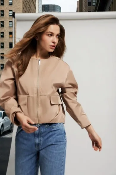 Kurtka damska, beżowa, Moodo