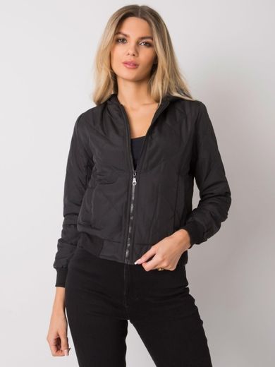 Kurtka damska z kapturem, czarna, Ex Moda