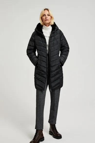 Kurtka damska z kapturem, czarna, Moodo