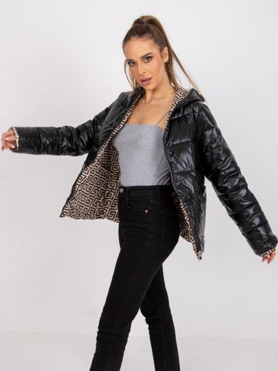 Kurtka damska z kapturem, czarna, Yups