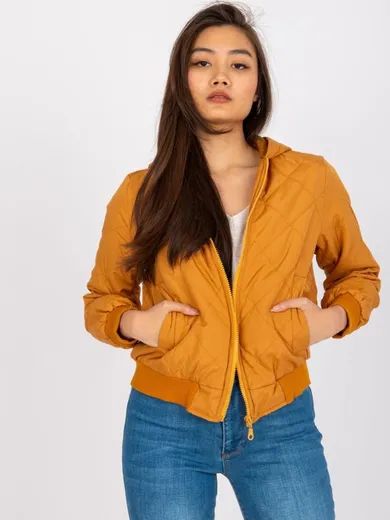 Kurtka damska z kapturem, żółta, Ex Moda