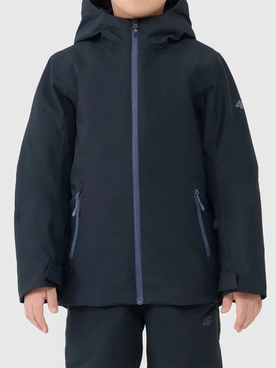 Kurtka narciarska chłopięca z kapturem, granatowa, 4F