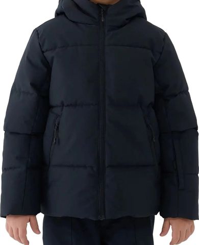 Kurtka narciarska chłopięca z kapturem, ocieplana, czarna, 4F