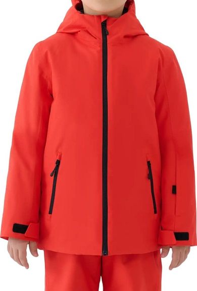 Kurtka narciarska chłopięca z kapturem, ocieplana, czerwona, 4F