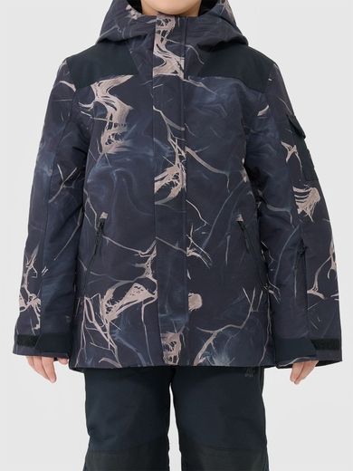 Kurtka narciarska chłopięca z kapturem, ocieplana, granatowa, 4F