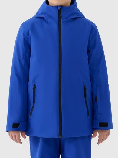 Kurtka narciarska chłopięca z kapturem, ocieplana, niebieska, 4F