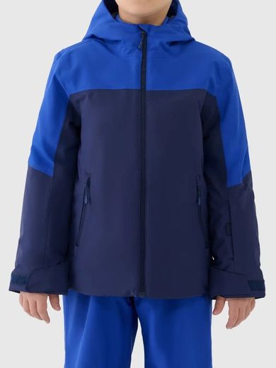 Kurtka narciarska chłopięca z kapturem, ocieplana, niebieska, 4F