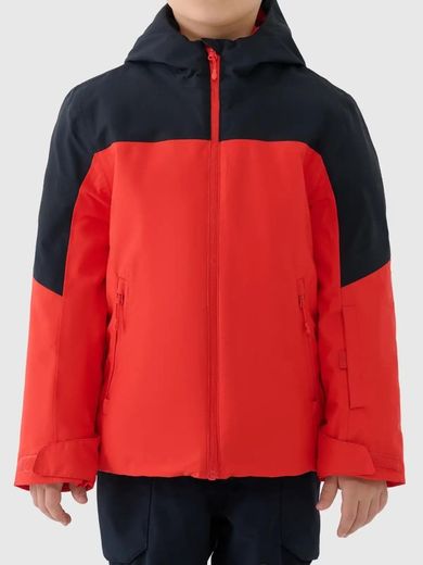 Kurtka narciarska chłopięca z kapturem, ocieplana, pomarańczowa, 4F